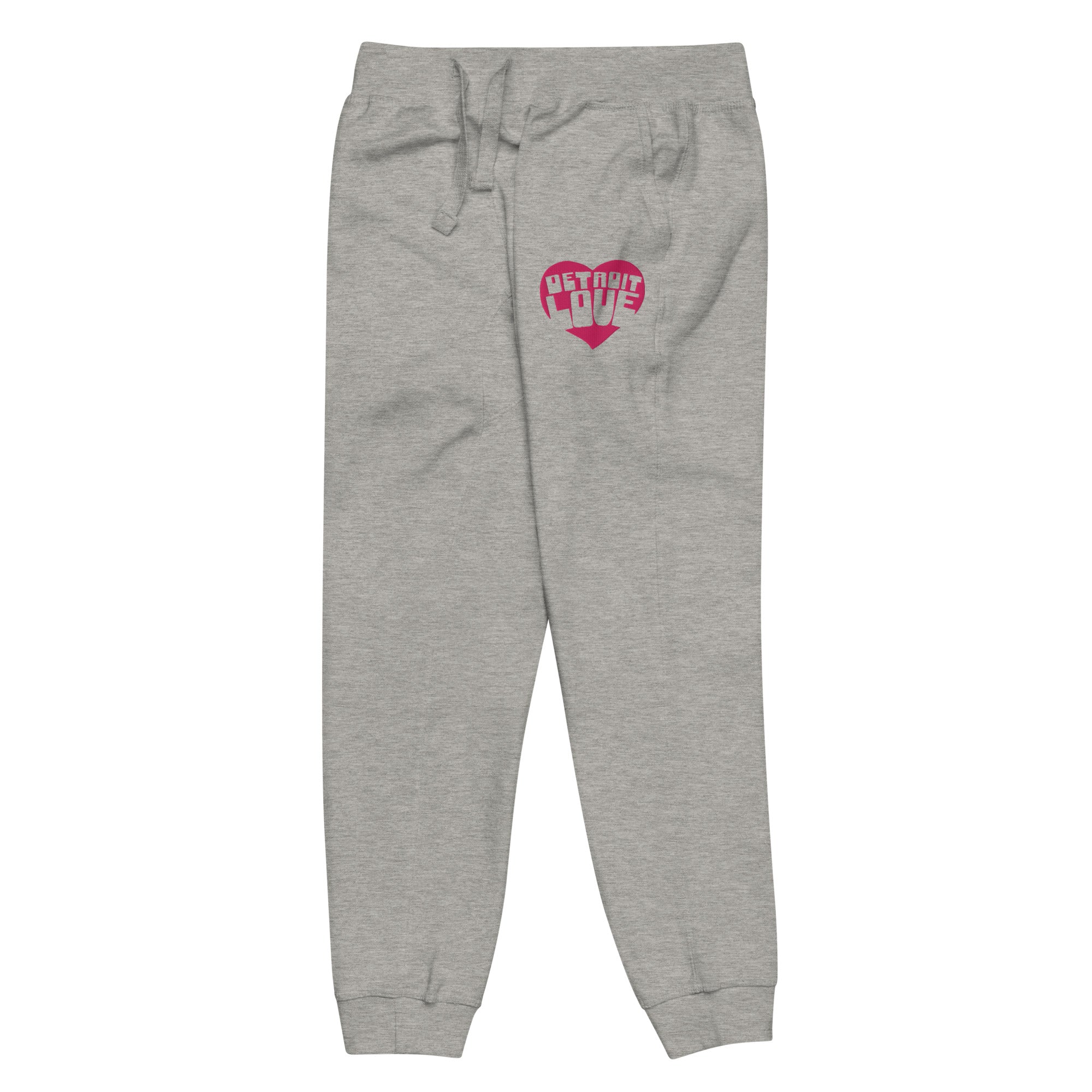Detroit Love Embroidered Unisex Fleece Sweatpants - Athletic Gray / Hot Pink