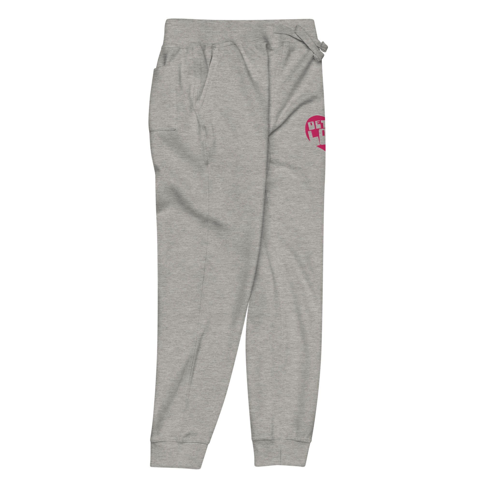 Detroit Love Embroidered Unisex Fleece Sweatpants - Athletic Gray / Hot Pink