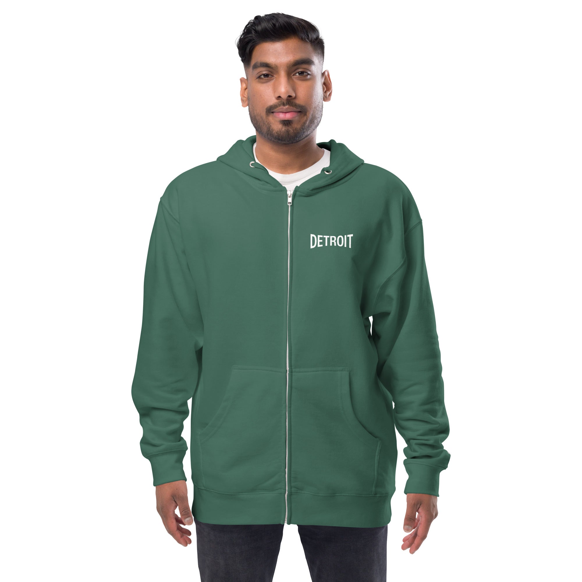 Detroit Champ Premium Unisex Fleece Zip Hoodie - Green / White hoodie