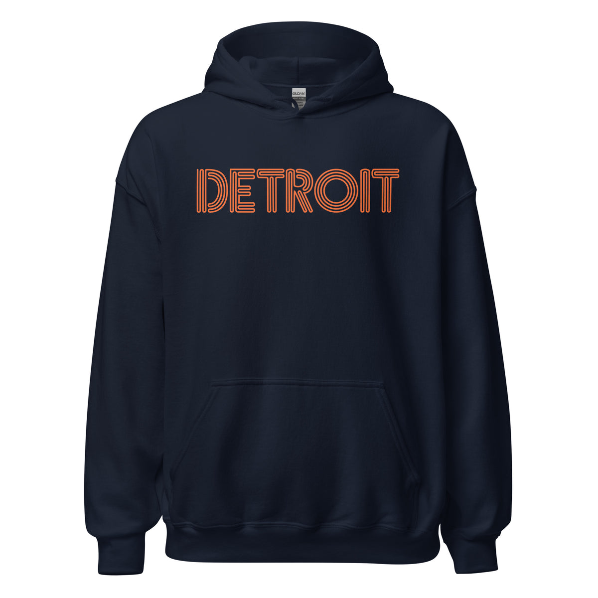 Detroit Neon Unisex Pullover Hoodie - Navy + Orange S