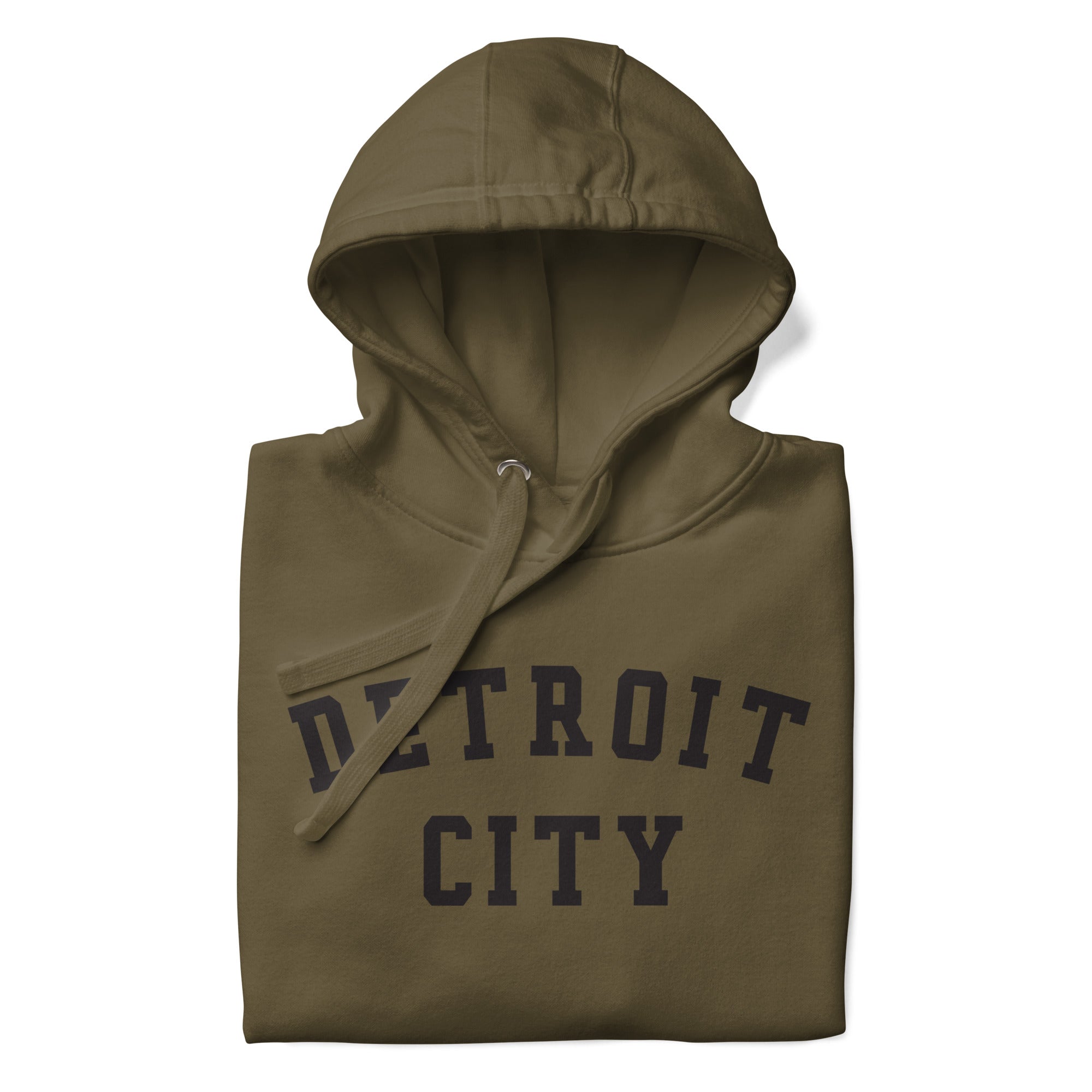 Detroit City Premium Pullover Unisex Hoodie - Military Green / Black pullover hoodie