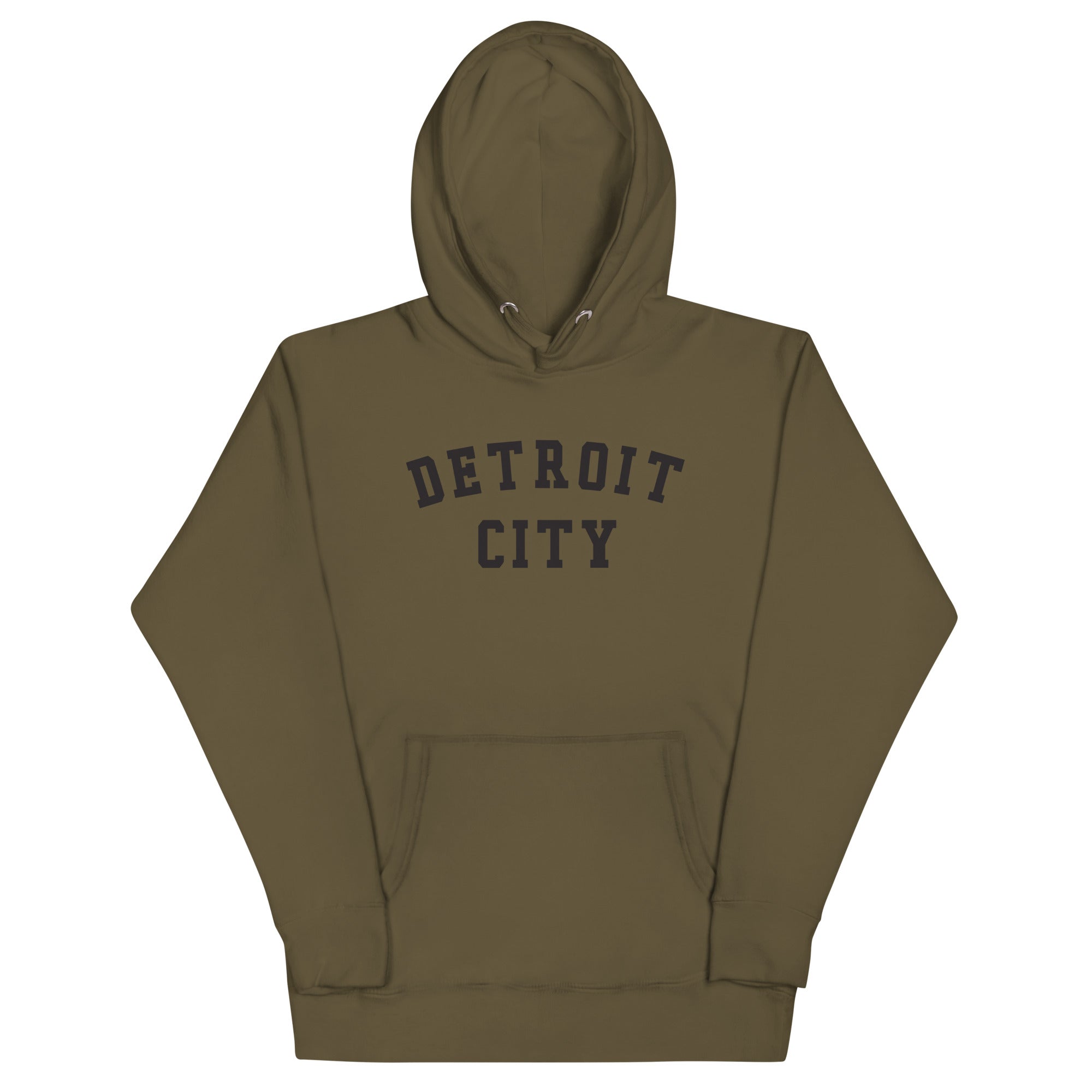 Detroit City Premium Pullover Unisex Hoodie - Military Green / Black pullover hoodie