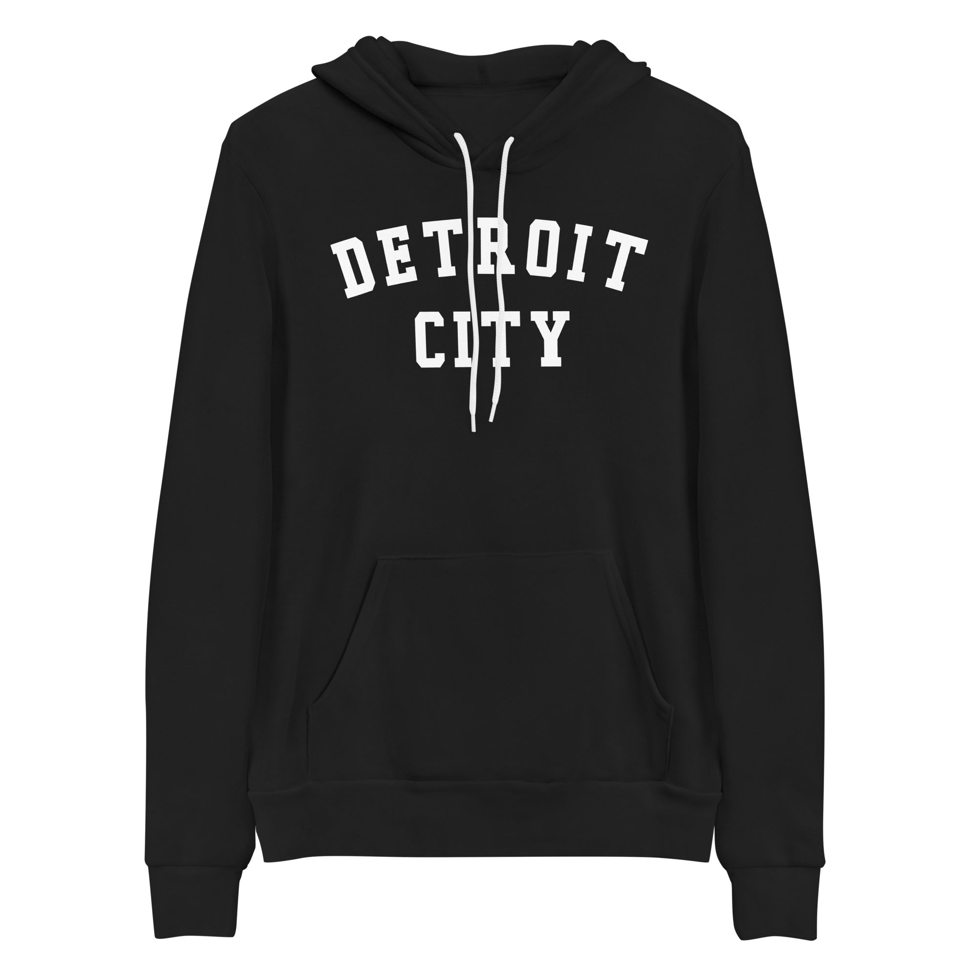 Detroit City Pullover Sponge Fleece Hooded Sweatshirt / White + Black / Unisex S