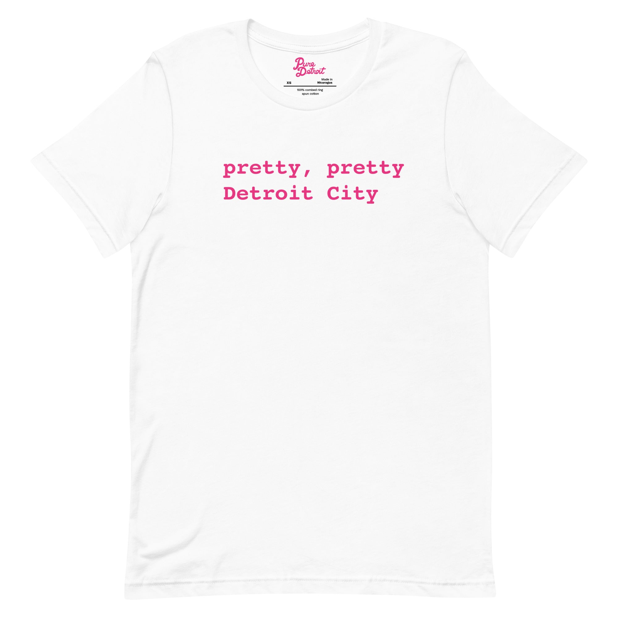 Pretty, Pretty Detroit City T-shirt / White with Pink / Unisex XS