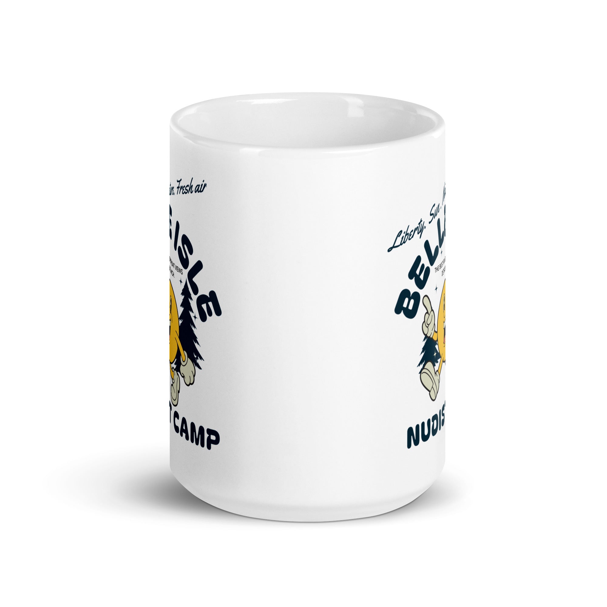 Belle Isle Nudist Camp Ceramic Coffee Mug 15 oz - White mug