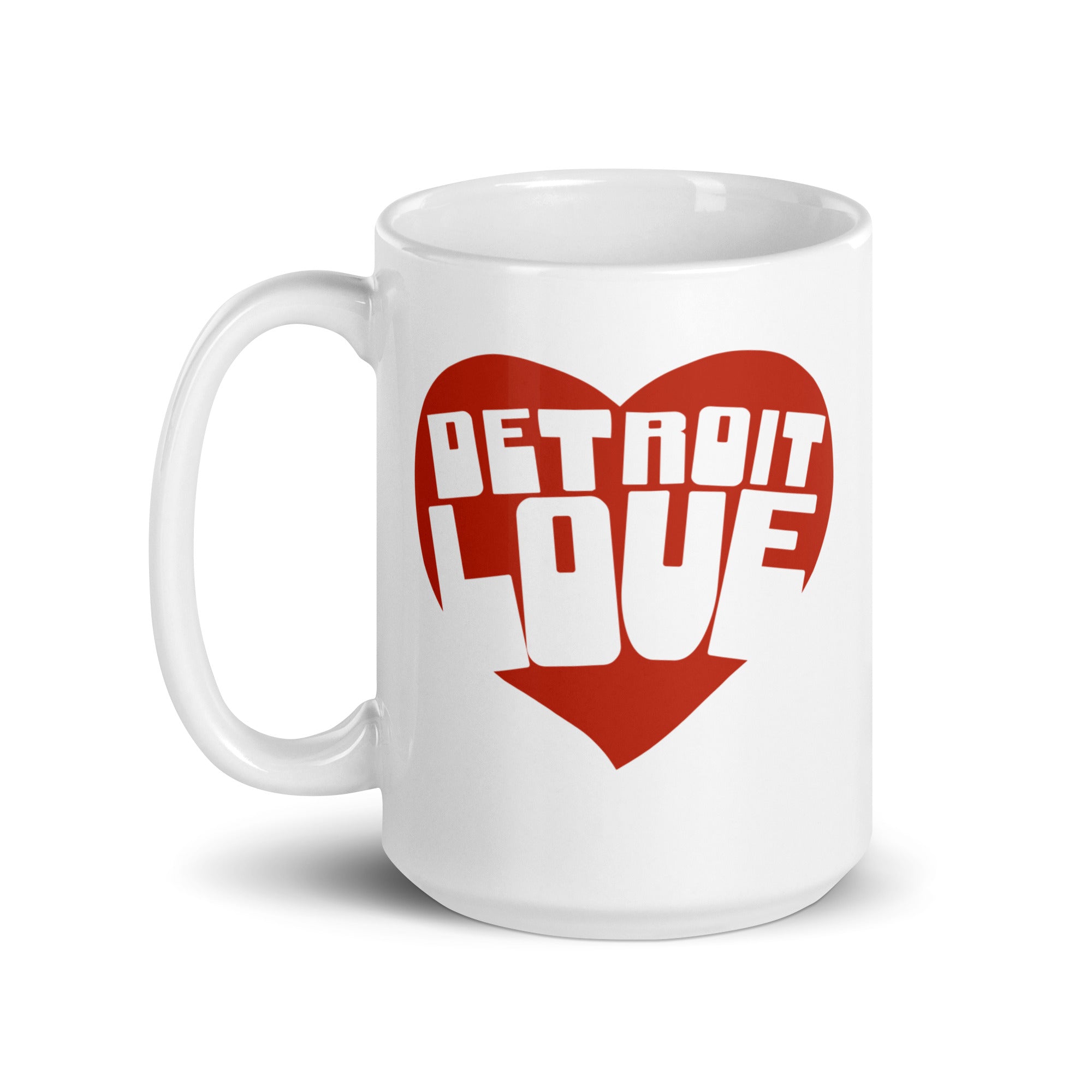 Detroit Love Ceramic Coffee Mug 15 oz - White / Red Coffee Mug
