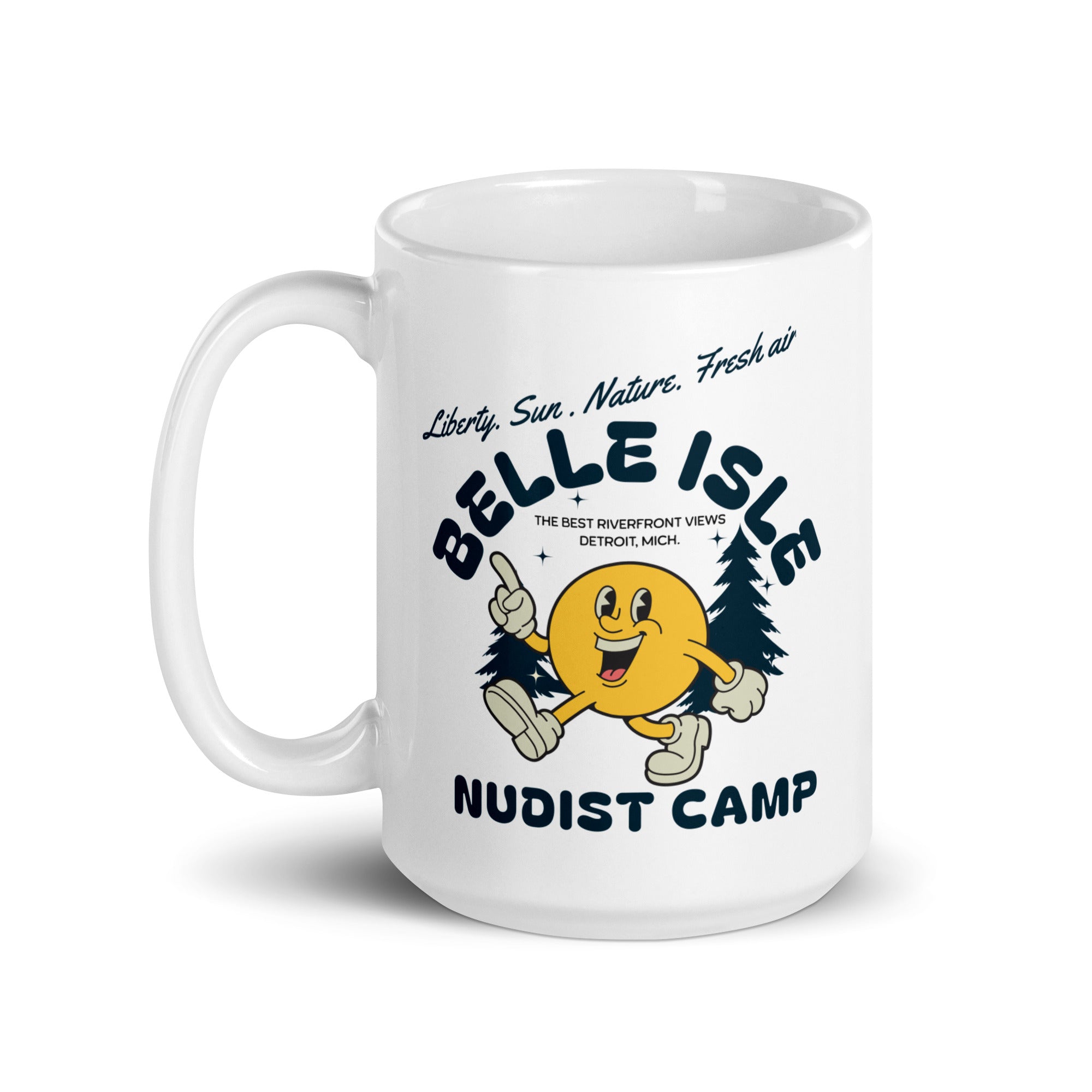 Belle Isle Nudist Camp Ceramic Coffee Mug 15 oz - White mug