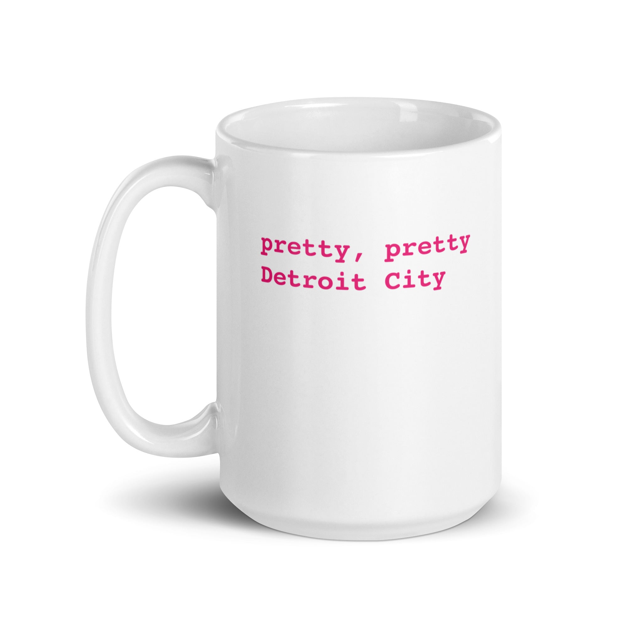 Pretty Pretty Detroit City Ceramic Coffee Mug 15 oz - White / Red
