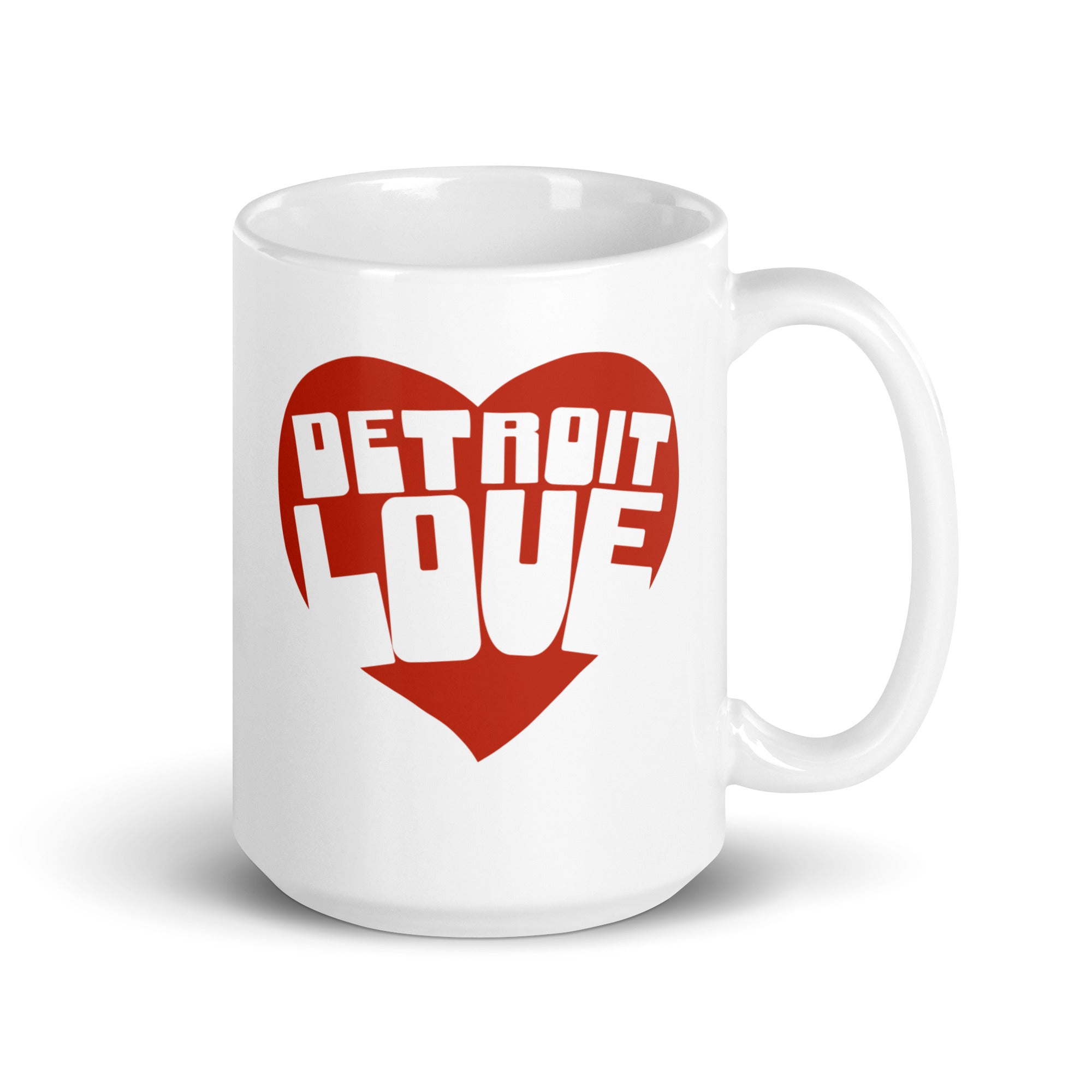 Detroit Love Ceramic Coffee Mug 15 oz - White / Red Coffee Mug Default Title