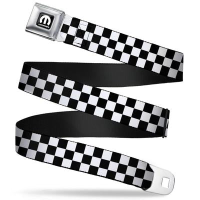 Mopar Seatbelt Belt / Black Logo + Black + White Checker Webbing Belts