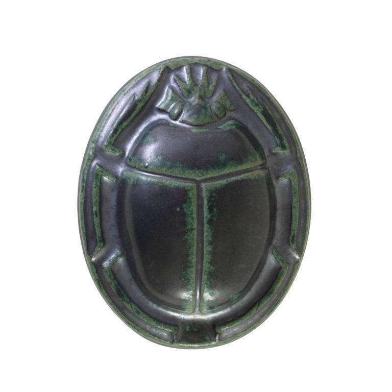 Scarab Paperweight Pewabic Tile - Gunmetal Pewabic Pottery