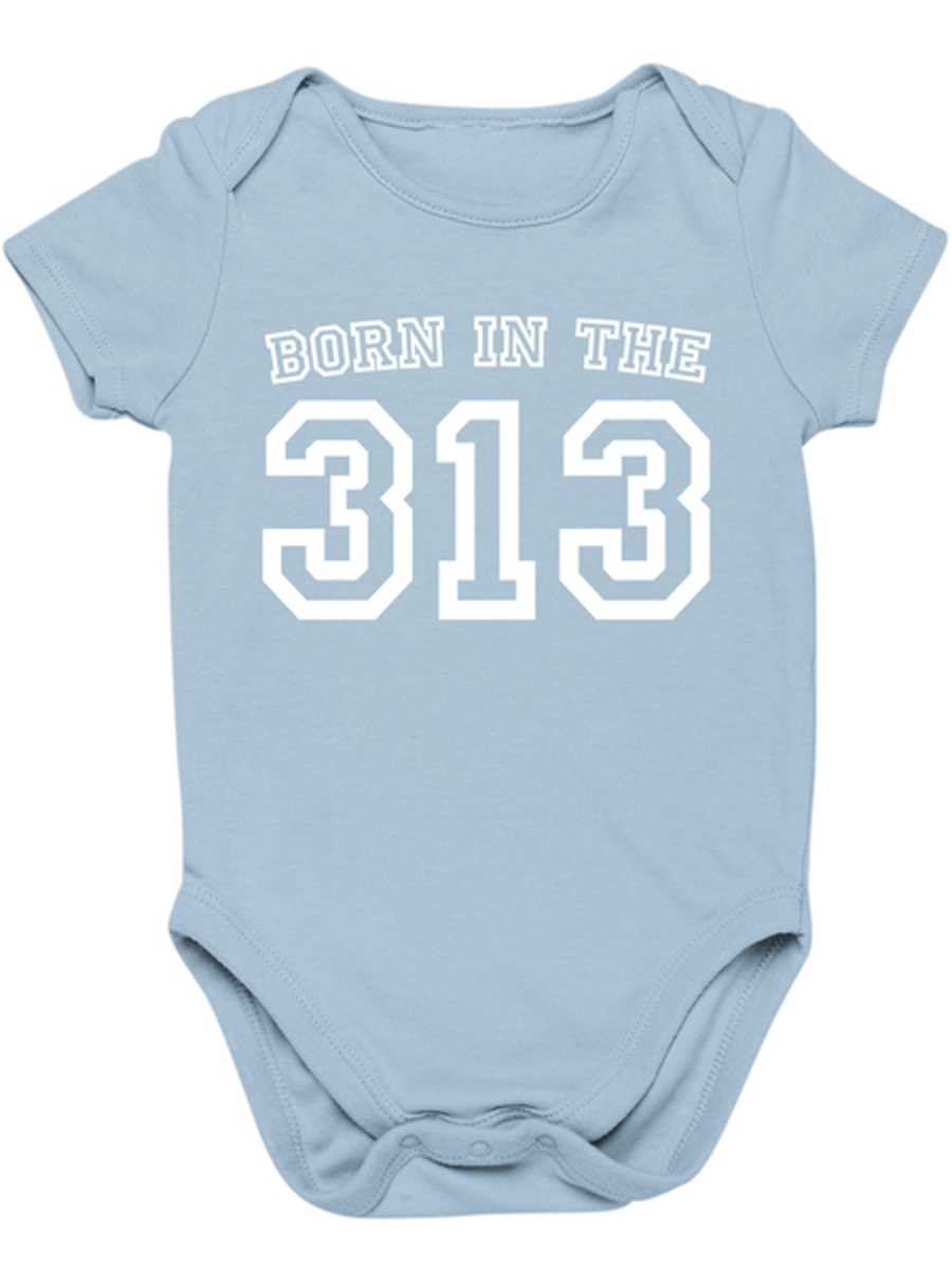 Born in the 313 Baby Onesie - White / Light Blue Clothing   