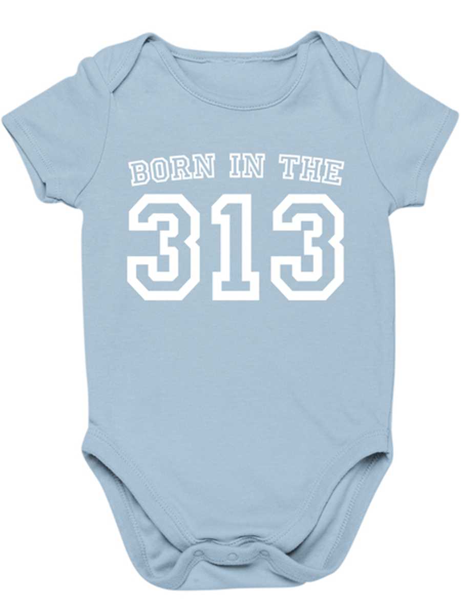 Born in the 313 Baby Onesie - White / Light Blue Clothing