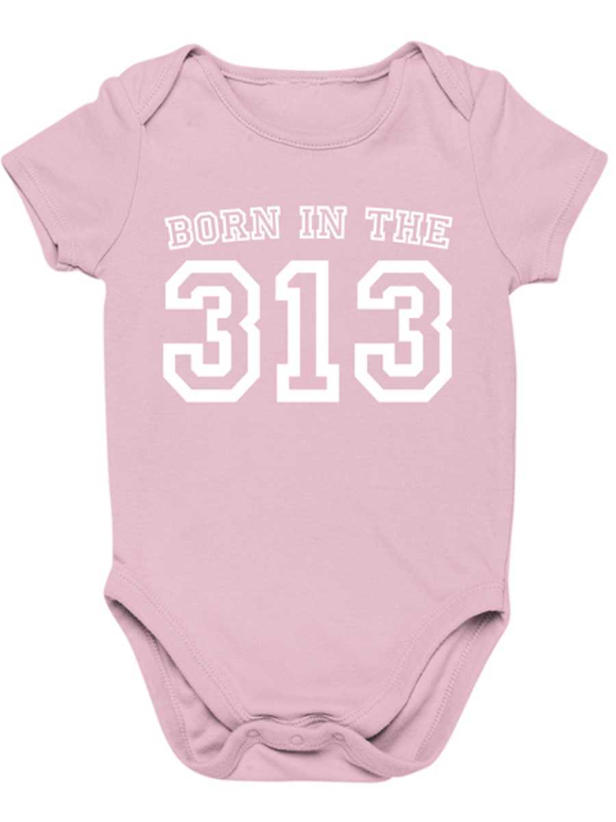 Born in the 313 Baby Onesie - White / Pink Clothing