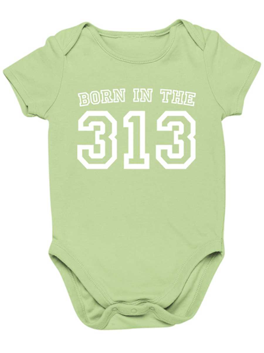 Born in the 313 Baby Onesie - White Key Lime Clothing