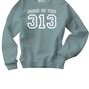 Born in the 313 Premium Sweatshirt - White / Blue Lagoon Clothing   