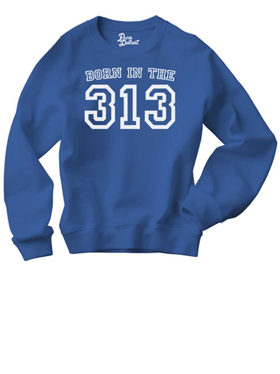 Born in the 313 Premium Sweatshirt - White / Royal Blue Clothing