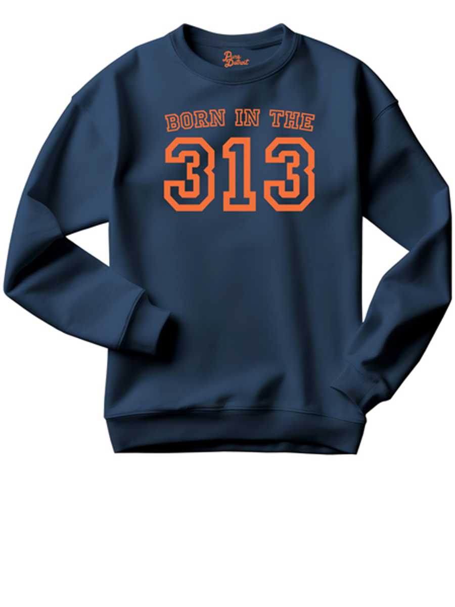 Born in the 313 Premium Sweatshirt - Orange / Navy Clothing