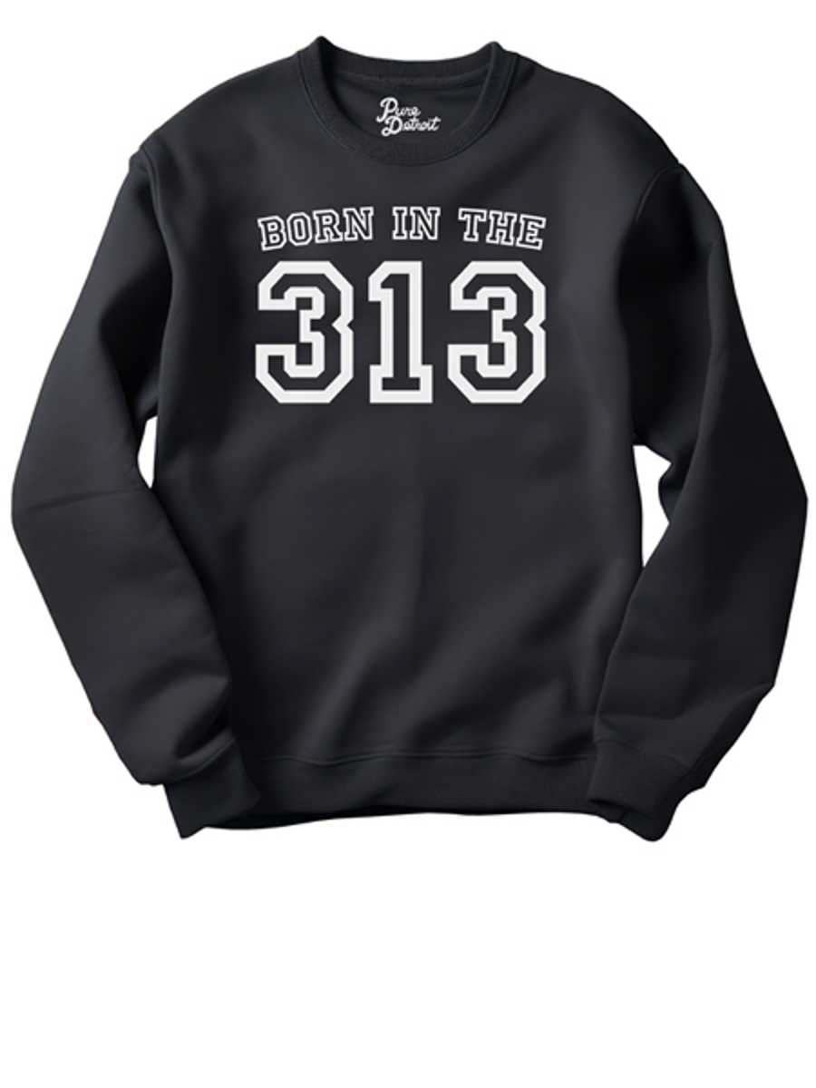 Born in the 313 Premium Sweatshirt - White / Black Clothing