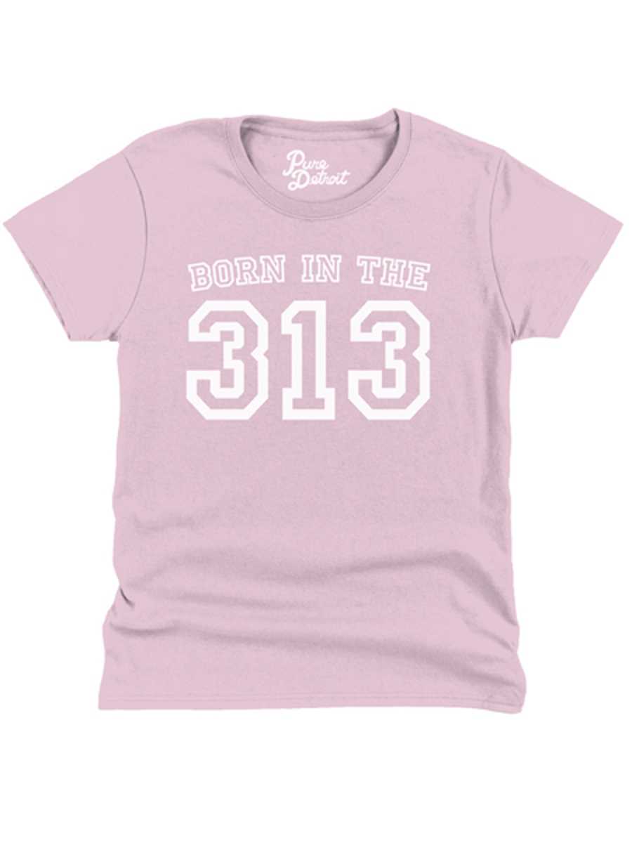 Born in the 313 Womens T-shirt - White / Pink Clothing