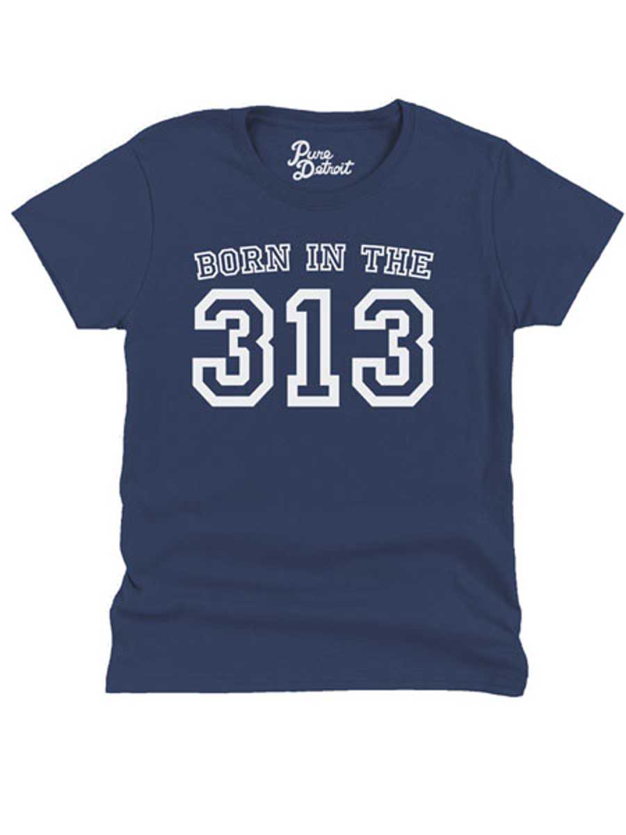 Born in the 313 Womens T-shirt - White / Navy Clothing