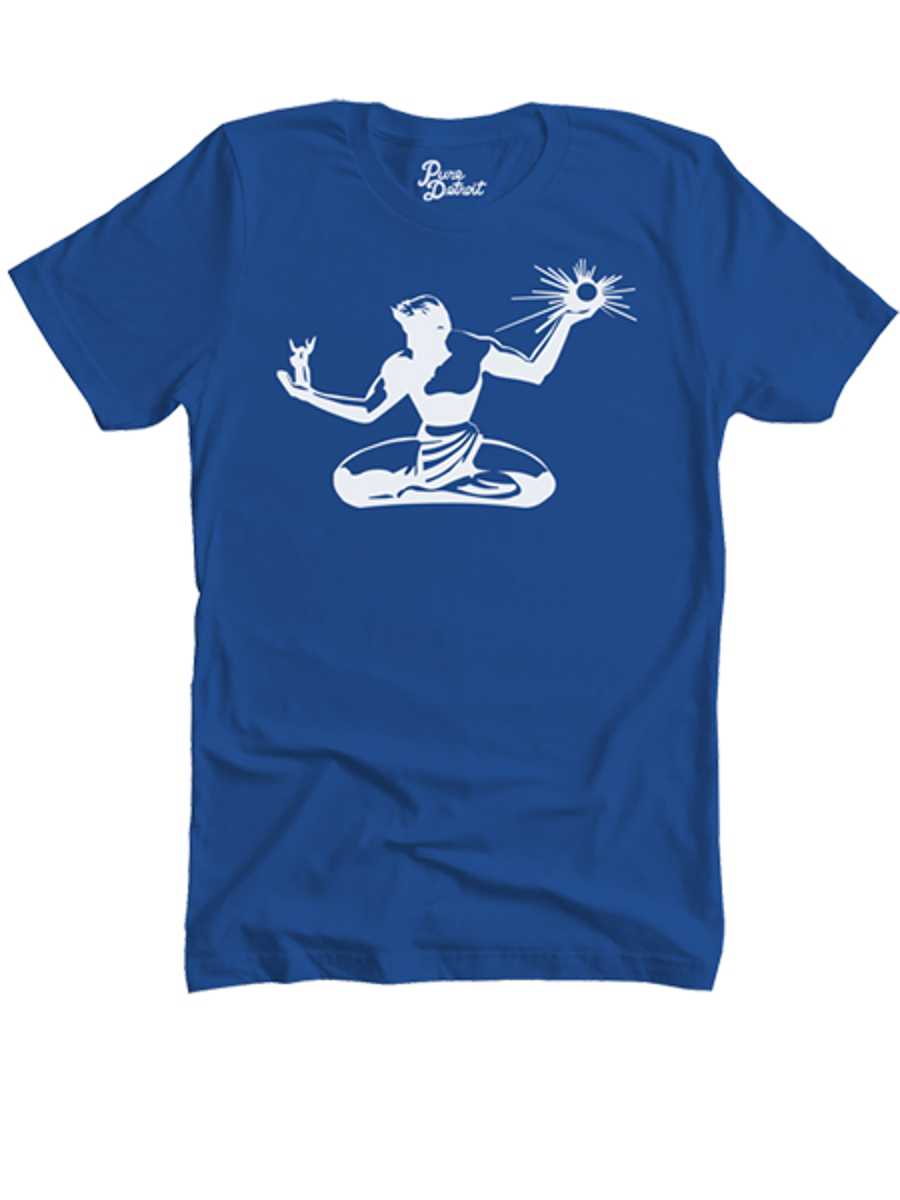 Spirit of Detroit Unisex T-shirt - White / Royal Blue Clothing   