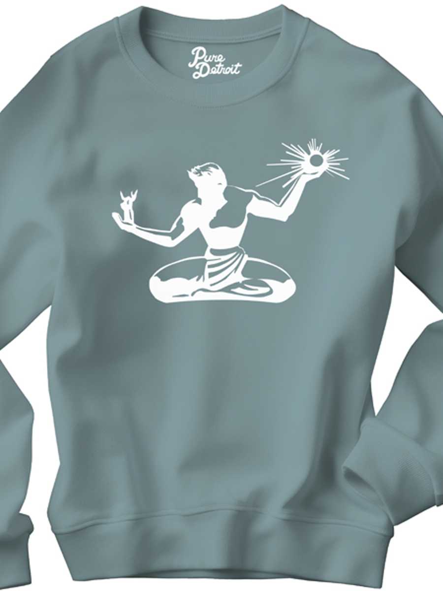 Spirit of Detroit Premium Sweatshirt - White / Blue Lagoon Clothing