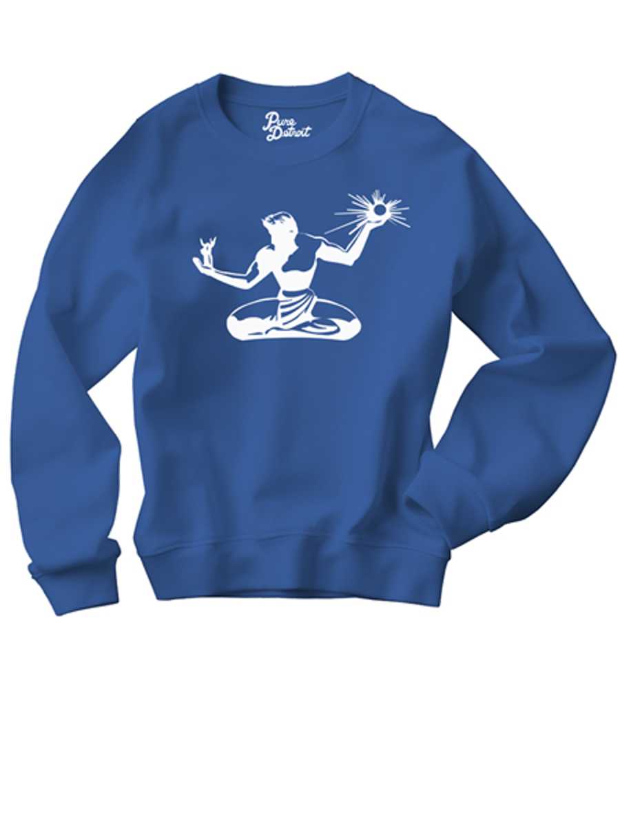 Spirit of Detroit Premium Sweatshirt - White / Royal Blue Clothing   