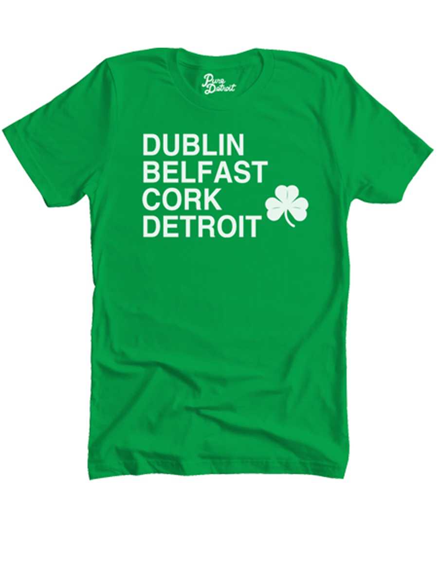 Dublin Belfast Cork Detroit Unisex T-shirt - White / Irish Green Clothing