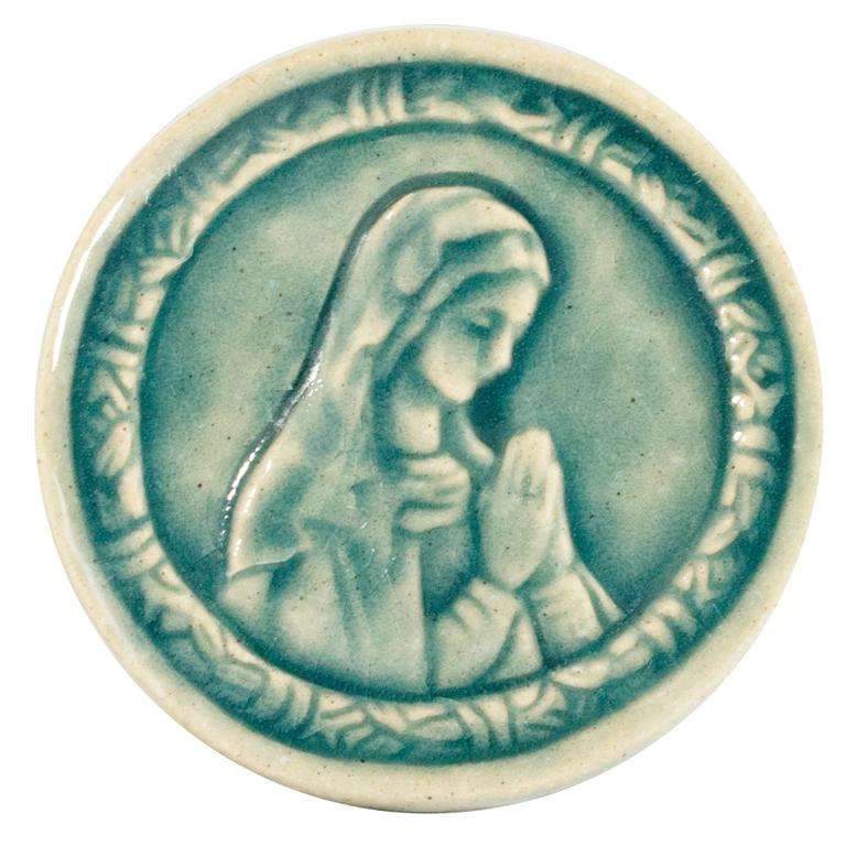 3" Round Blessed Mary Pewabic Tile - Glacier Gloss Pewabic Pottery   