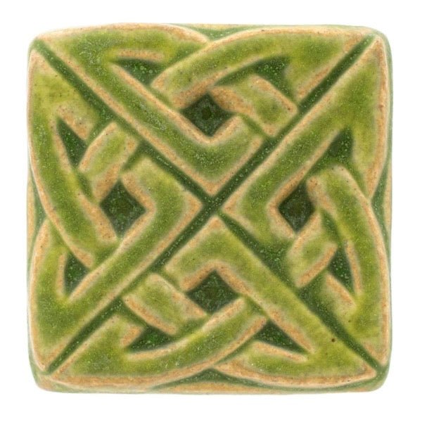 3x3 Eternity Knot Pewabic Tile - Lime Pewabic Pottery