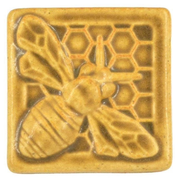3x3 Honeybee Pewabic Tile - Mustard Pewabic Pottery   