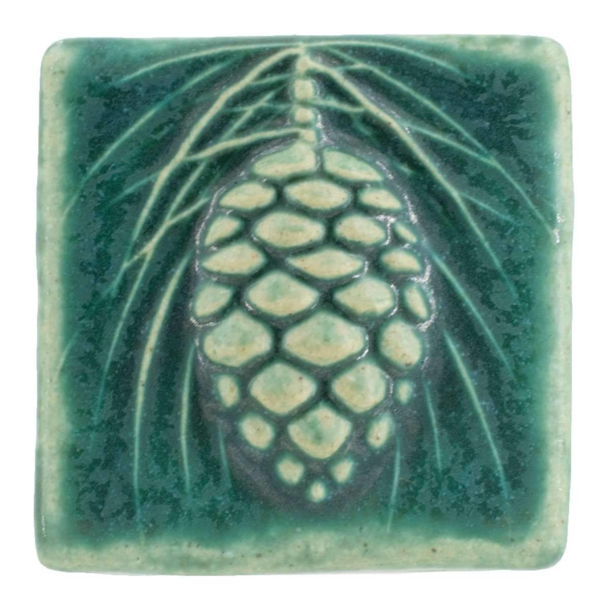 3x3 Pinecone Pewabic Tile - Pewabic Green Pewabic Pottery   
