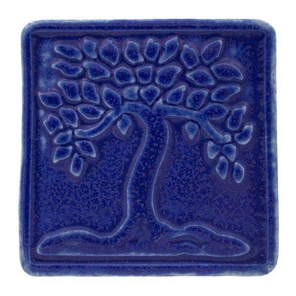 4x4 Botanical Tree Pewabic Tile - Cobalt Pewabic Pottery