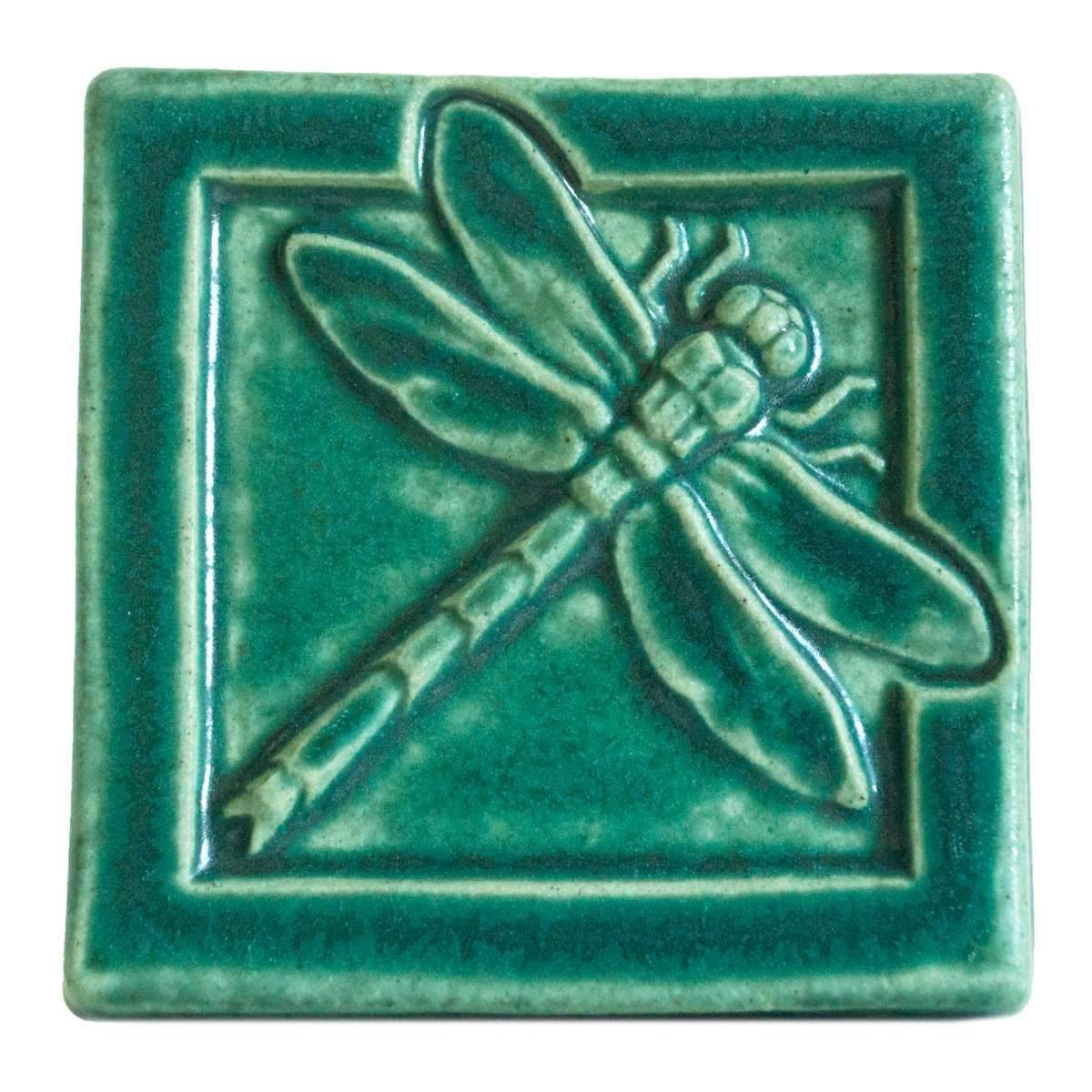 4x4 Dragonfly - Pewabic Green Pewabic Pottery   