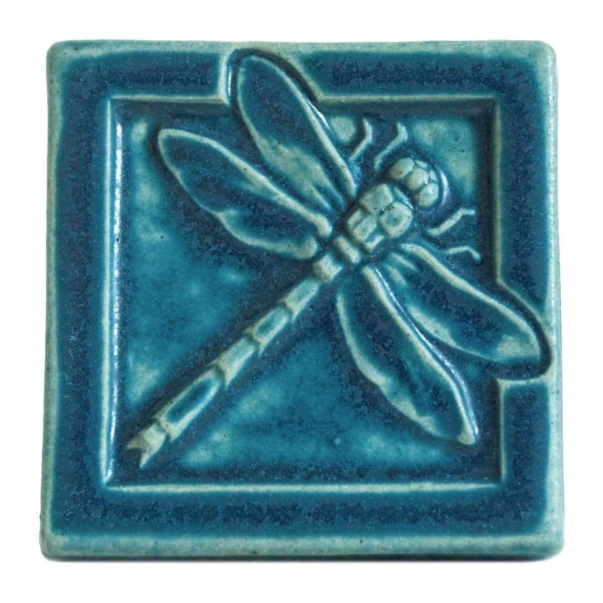 4x4 Dragonfly - Peacock Pewabic Pottery   