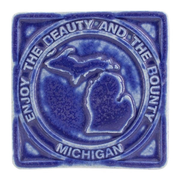 4x4 Beauty & Bounty Michigan Pewabic Tile - Cobalt Pewabic Pottery   
