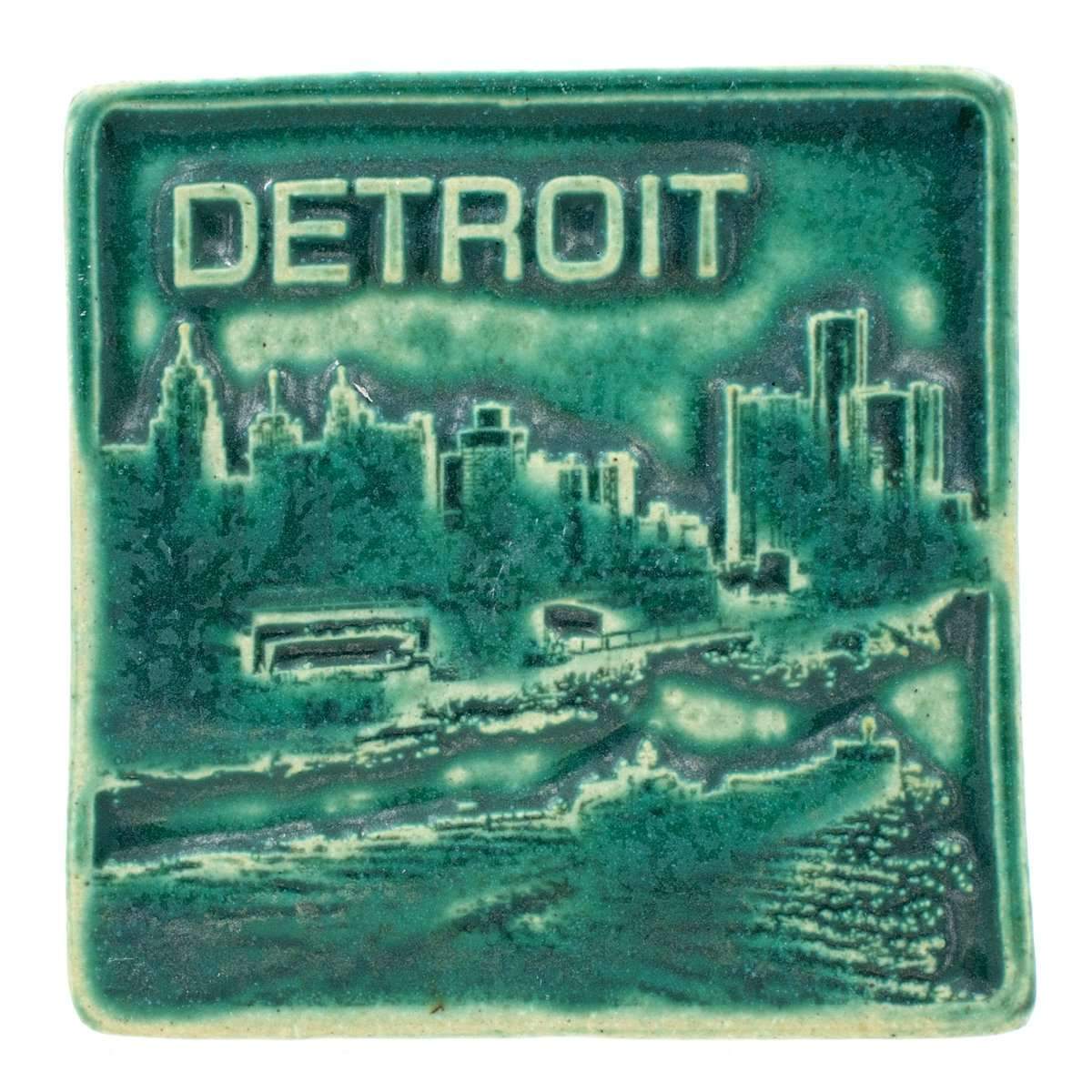 4x4 Detroit Skyline Pewabic Tile - Pewabic Green Pewabic Pottery   