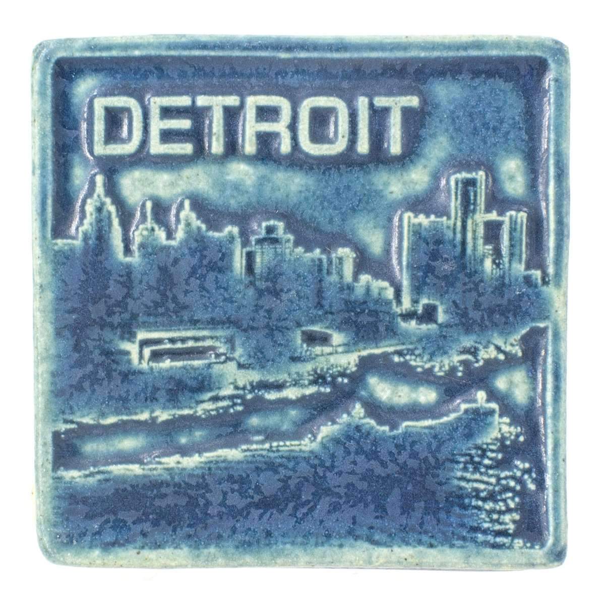 4x4 Detroit Skyline Pewabic Tile - Peacock Pewabic Pottery