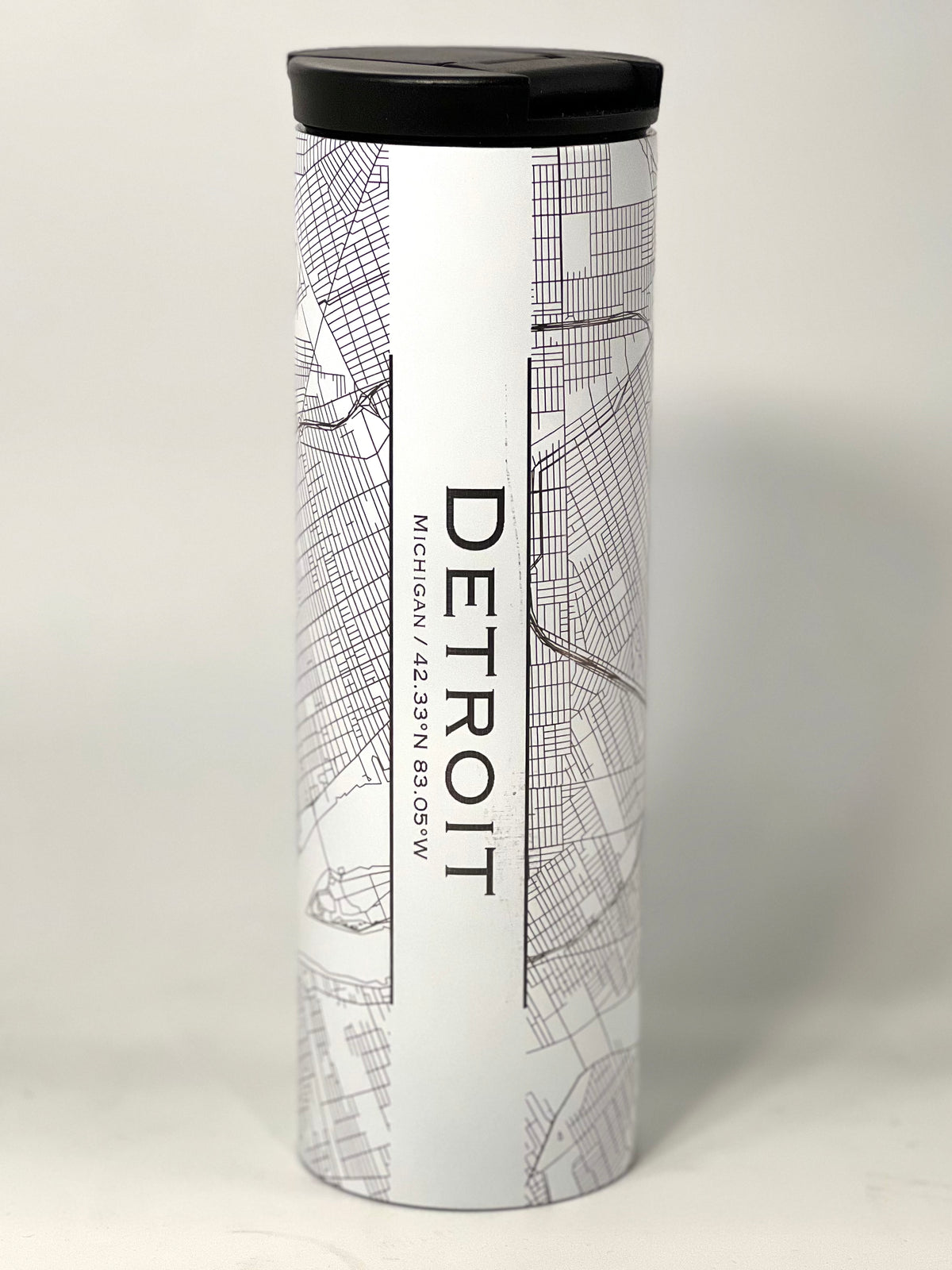 Map of Detroit Coffee Tumbler / White glass