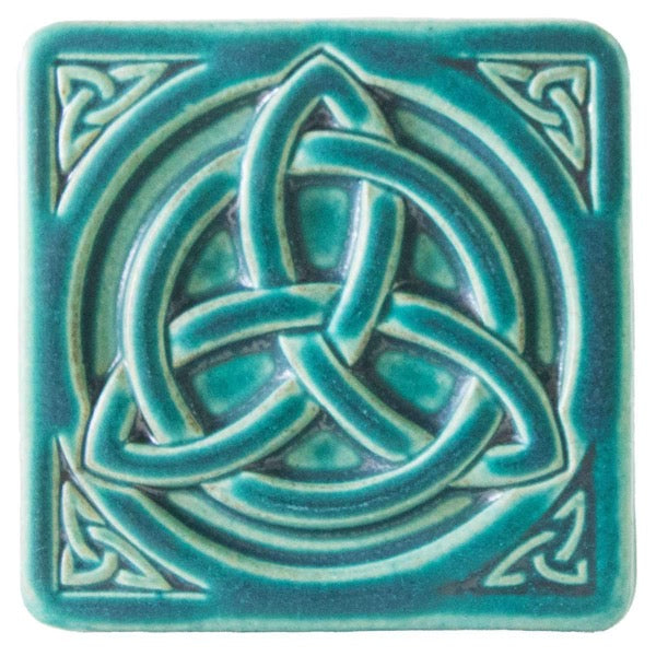 6x6 Trinity Knot Pewabic Tile - Pewabic Blue Pewabic Pottery   