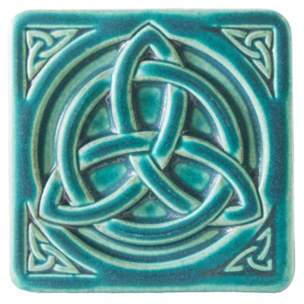 6x6 Trinity Knot Pewabic Tile - Pewabic Blue Pewabic Pottery