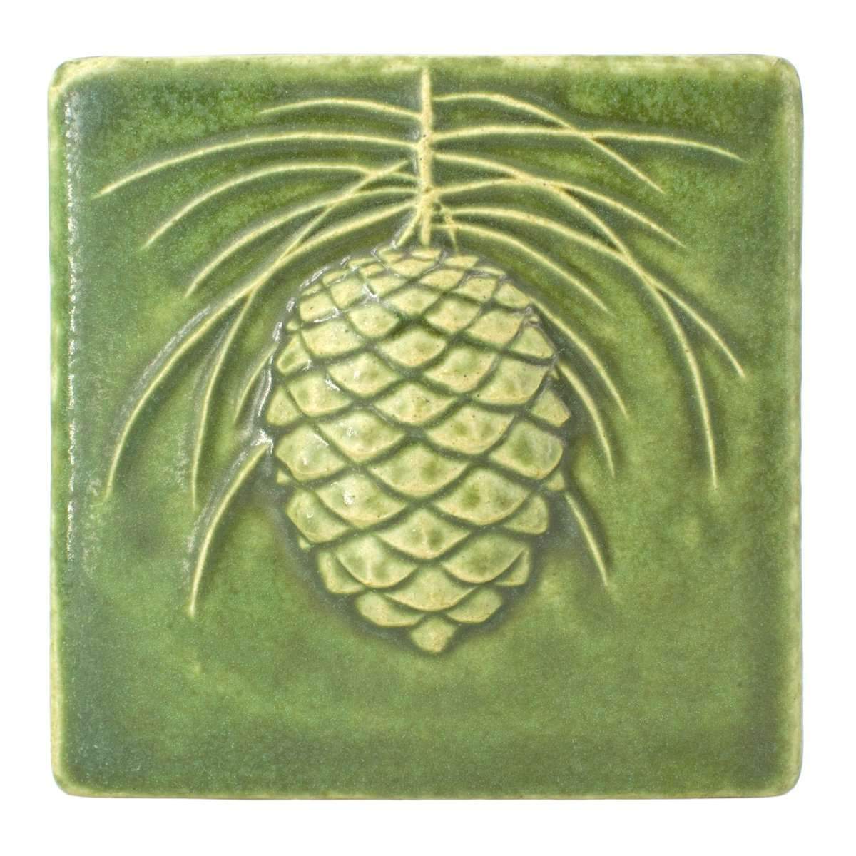 6x6 Pinecone Pewabic Tile - Leaf Pewabic Pottery   