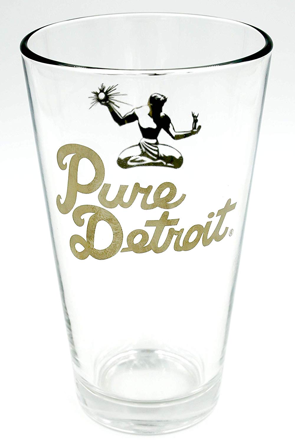 Pure Detroit 16 oz Pint Glass / Gold glass