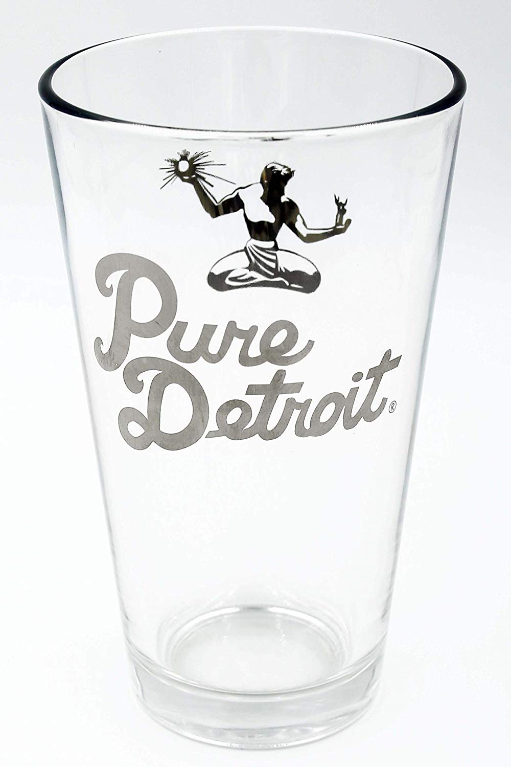 Pure Detroit 16 oz Pint Glass / Silver glass