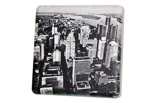 Detroit Aerial Skyline Black & White Porcelain Tile Coaster Coasters