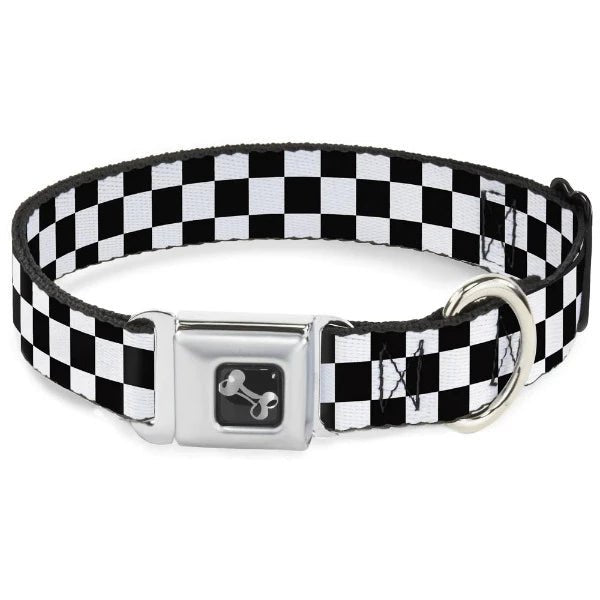 Spirit of Detroit Dog Collar / Black and White Checker Dog Collar