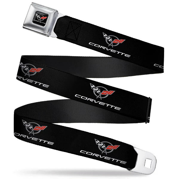 Corvette Seatbelt Belt / Color Logo + Black + Red Corvette Webbing Belts