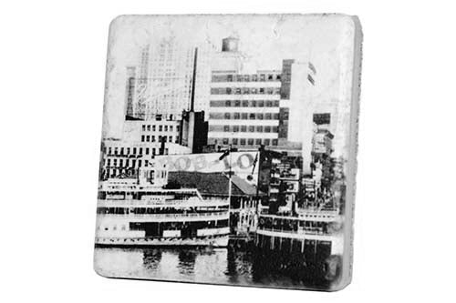 Historic Bob-Lo Island Dock Black and White Detroit Porcelain Tile Coaster Coasters
