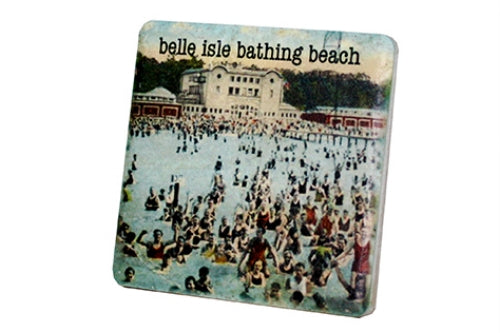 Vintage Belle Isle Bathing Beach Porcelain Tile Coaster Coasters   